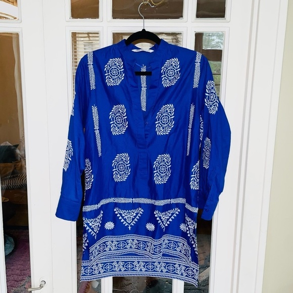 Zara Blue Embroidered Tunic Top - Picture 1 of 7